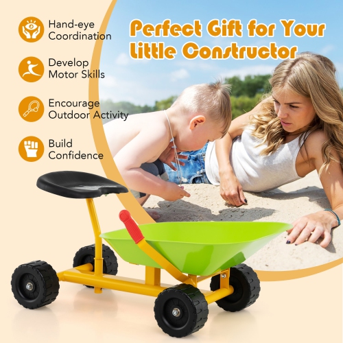 Gymax Kids Ride-On Sand Dumper Outdoor Sandbox Toy w/ Controllable Shovel & 4 Wheels