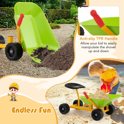 Gymax Kids Ride-On Sand Dumper Outdoor Sandbox Toy w/ Controllable Shovel & 4 Wheels