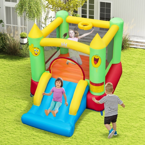 Gymax Inflatable Bounce House w/ Slide Jumping Area & Basketball Hoop Blower Excluded