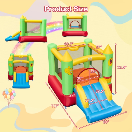 Gymax Inflatable Bounce House w/ Slide Jumping Area & Basketball Hoop Blower Excluded