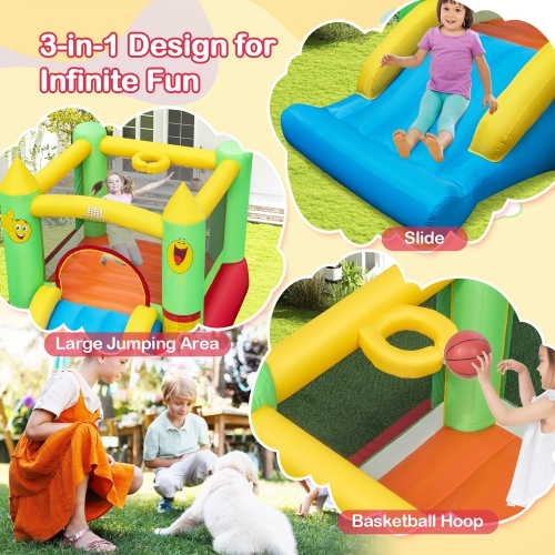Gymax Inflatable Bounce House w/ Slide Jumping Area & Basketball Hoop Blower Excluded