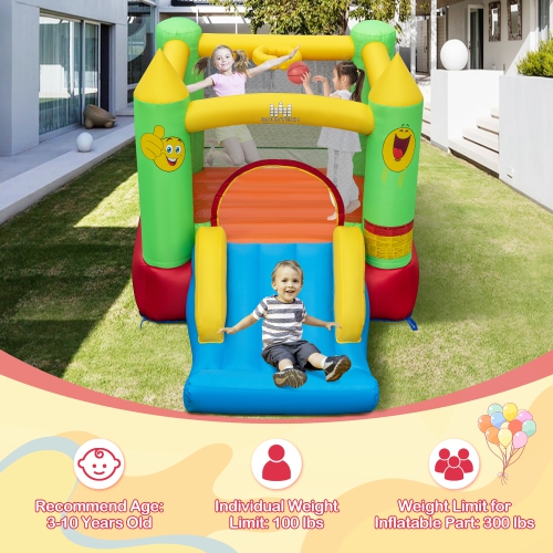 Gymax Inflatable Bounce House w/ Slide Jumping Area & Basketball Hoop Blower Excluded