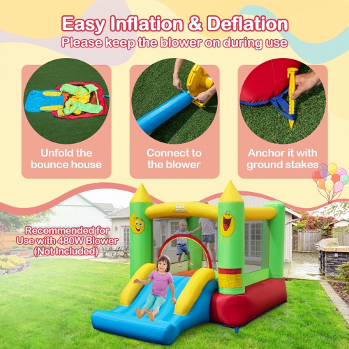 Gymax Inflatable Bounce House w/ Slide Jumping Area & Basketball Hoop Blower Excluded