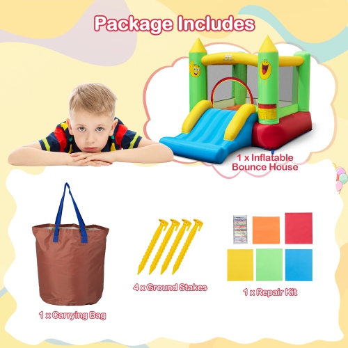 Gymax Inflatable Bounce House w/ Slide Jumping Area & Basketball Hoop Blower Excluded