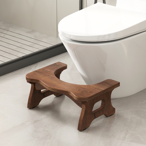 Gymax Teak Wood Toilet Stool 7'' Squatting Potty Stool for Adults & Kids Pooping Stool