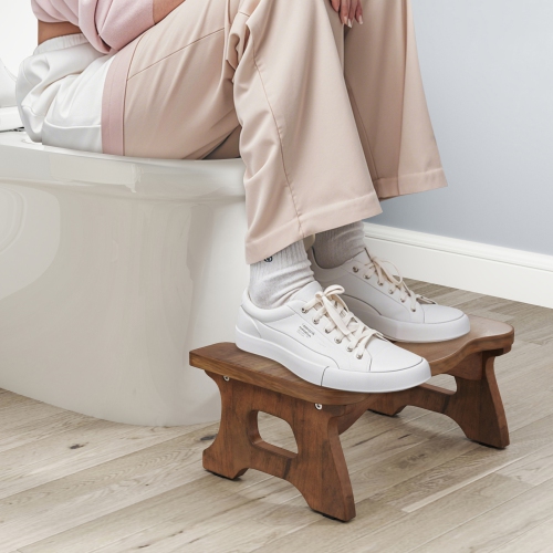 Gymax Teak Wood Toilet Stool 7'' Squatting Potty Stool for Adults & Kids Pooping Stool