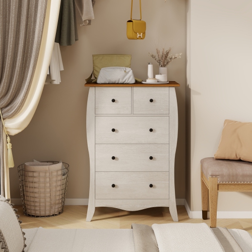 Gymax 2PCS 38'' Farmhouse Chest of Drawers w/ 5 Folding Fabric Drawers & Anti-tipping Kit