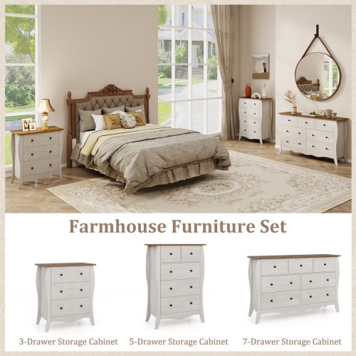 Gymax 2PCS 38'' Farmhouse Chest of Drawers w/ 5 Folding Fabric Drawers & Anti-tipping Kit