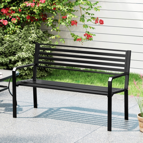 Gymax 50'' Outdoor Metal Park Bench for 2-3 People w/ Armrests & Backrest for Backyard