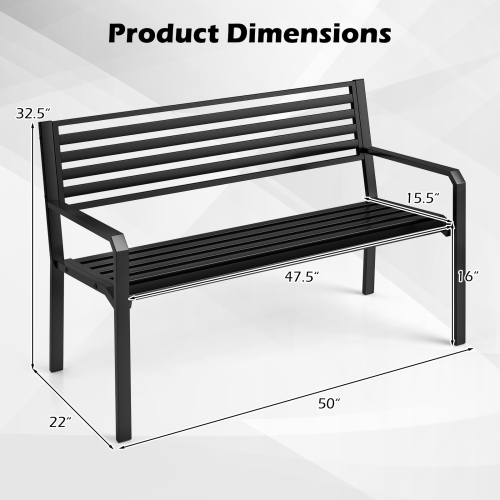 Gymax 50'' Outdoor Metal Park Bench for 2-3 People w/ Armrests & Backrest for Backyard