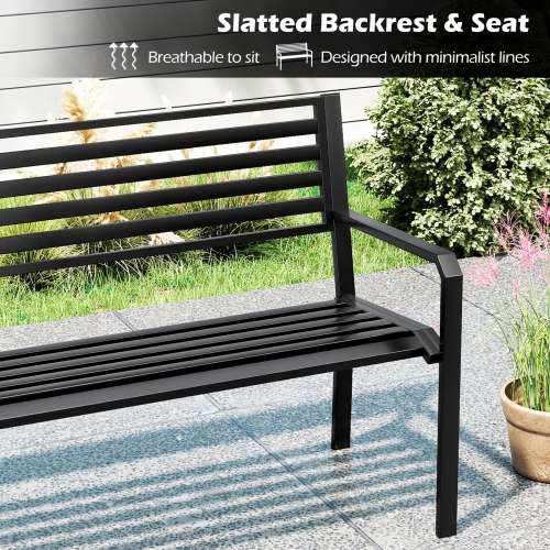 Gymax 50'' Outdoor Metal Park Bench for 2-3 People w/ Armrests & Backrest for Backyard