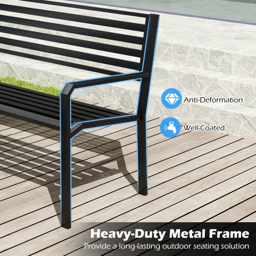Gymax 50'' Outdoor Metal Park Bench for 2-3 People w/ Armrests & Backrest for Backyard