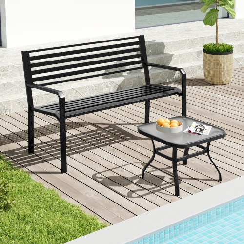 Gymax 50'' Outdoor Metal Park Bench for 2-3 People w/ Armrests & Backrest for Backyard