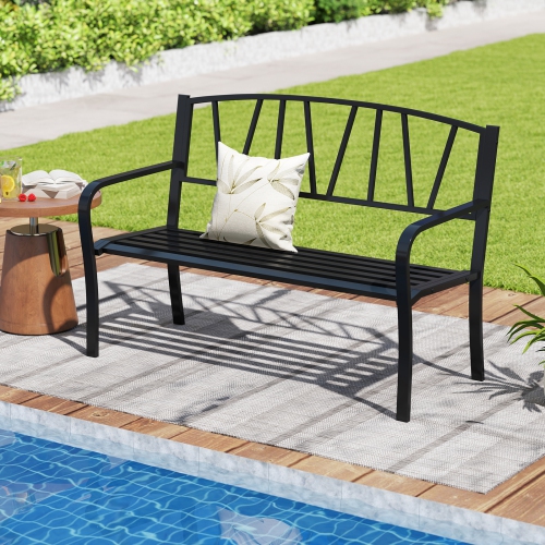 Gymax 50.5'' Patio Metal Bench w/ Curved Armrests & Minimalist Backrest for Backyard