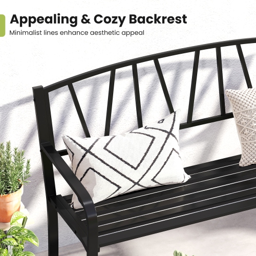 Gymax 50.5'' Patio Metal Bench w/ Curved Armrests & Minimalist Backrest for Backyard