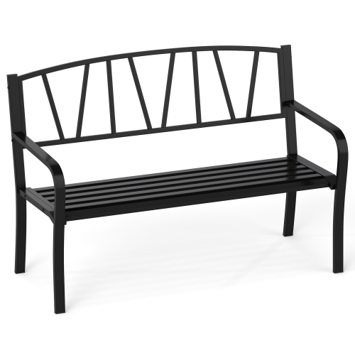 Gymax 50.5'' Patio Metal Bench w/ Curved Armrests & Minimalist Backrest for Backyard