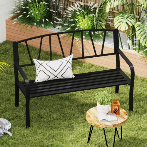 Gymax 50.5'' Patio Metal Bench w/ Curved Armrests & Minimalist Backrest for Backyard