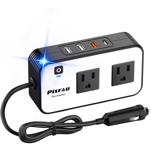 200W Car Power Inverter - DC 12V to 110V AC Car Plug Adapter with 4 USB Ports, 20W USB-C, 18W Fast Charging for Laptops and Electronics