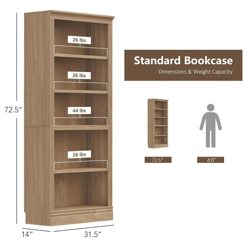 VAUXHILL & CO. Halston Standard Bookcase Adjustable Storage Shelving Unit, Oak
