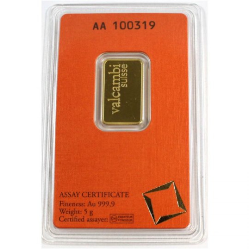 Valcambi Suisse – 5 Gram Gold Bar – .9999 Fine Gold