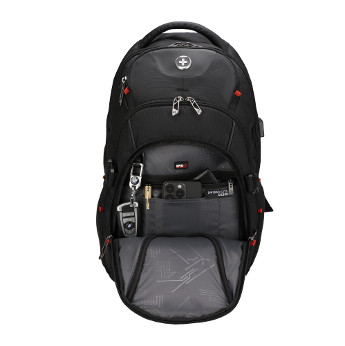 Swissdigital Meilen School Backpack – 17" Laptop Bag, USB Charging, SDD Finder, RFID Protection, Add-A-Bag System, Travel-Ready