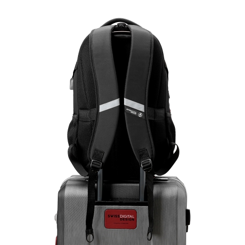 Swissdigital Meilen School Backpack – 17" Laptop Bag, USB Charging, SDD Finder, RFID Protection, Add-A-Bag System, Travel-Ready