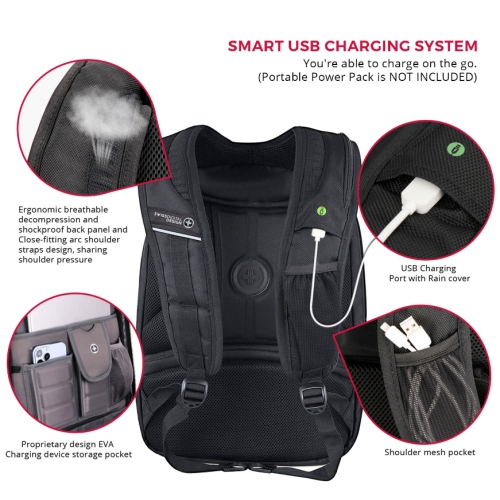 Swissdigital Terabyte Backpack – 15.6" Laptop Bag, USB Charging, SDD Finder, RFID Protection, Large Capacity, 2-Year Warranty