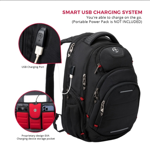 Swissdigital Neptune Backpack – 16" Laptop Bag, USB Charging, SDD Finder, RFID Protection, TSA-Friendly, Add-A-Bag System