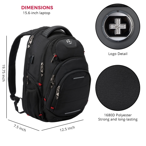 Swissdigital Neptune Backpack – 16" Laptop Bag, USB Charging, SDD Finder, RFID Protection, TSA-Friendly, Add-A-Bag System