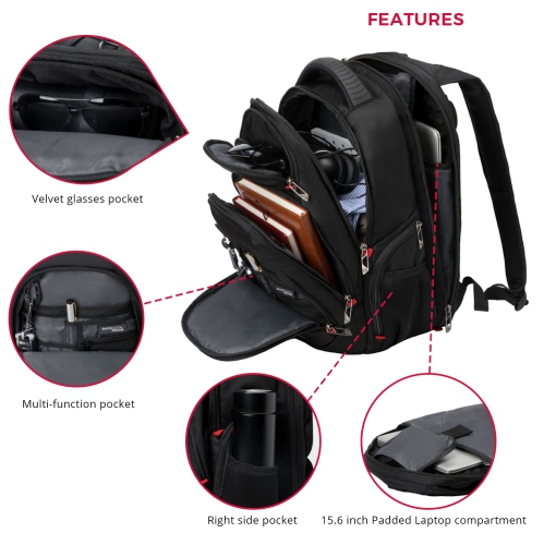 Swissdigital Neptune Backpack – 16" Laptop Bag, USB Charging, SDD Finder, RFID Protection, TSA-Friendly, Add-A-Bag System