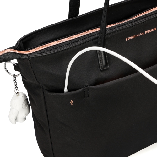 Swissdigital KATY Rose Tote Bag – 16" Laptop, USB Charging, LED Light, RFID Protection, Water-Repellent, Multi-Pockets
