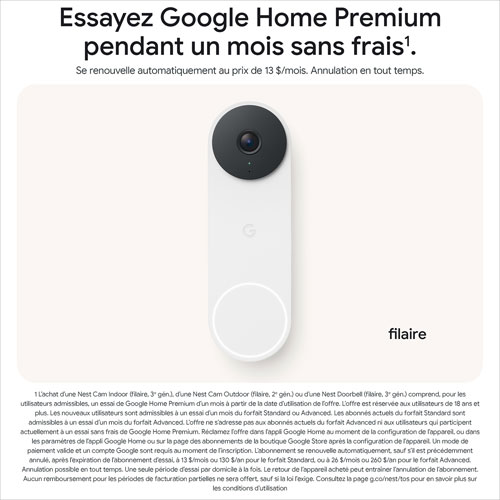 Google Nest Wi-Fi Video Doorbell (3rd Gen) with Gemini - Snow