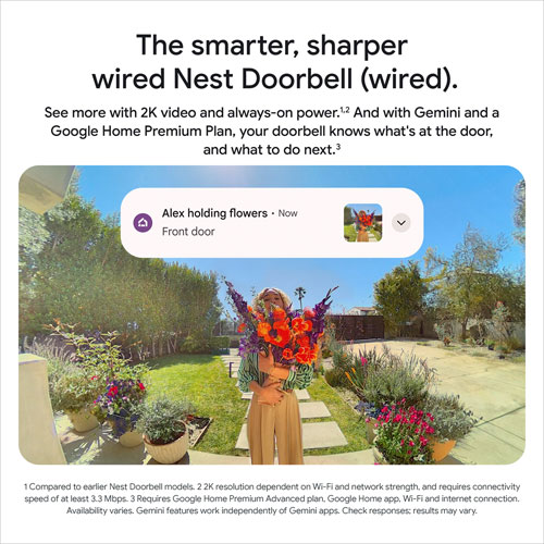 Google Nest Wi-Fi Video Doorbell (3rd Gen) with Gemini - Snow