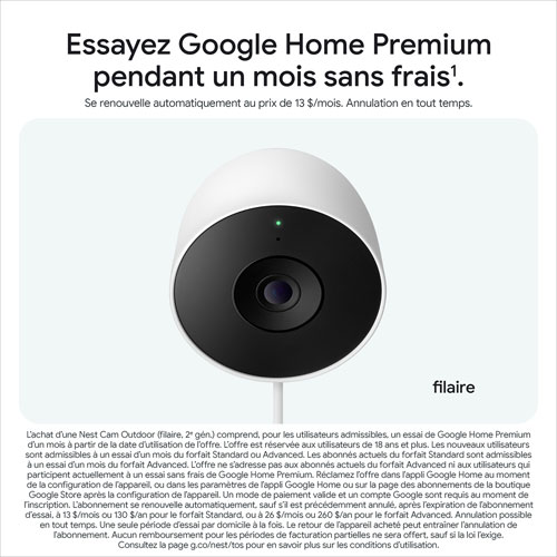 Caméra de surveillance extérieure avec fil de 2e génération Nest Cam de Google avec Gemini - Neige - Paquet de 2