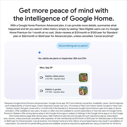 Caméra de surveillance extérieure avec fil de 2e génération Nest Cam de Google avec Gemini - Neige - Paquet de 2
