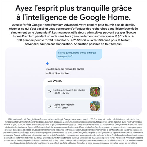 Caméra de surveillance extérieure avec fil de 2e génération Nest Cam de Google avec Gemini - Neige - Paquet de 2
