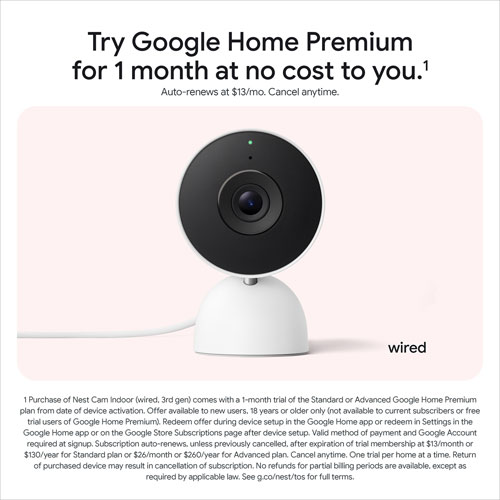 Caméra de surveillance intérieure avec fil de 3e génération Nest Cam de Google avec Gemini - Neige