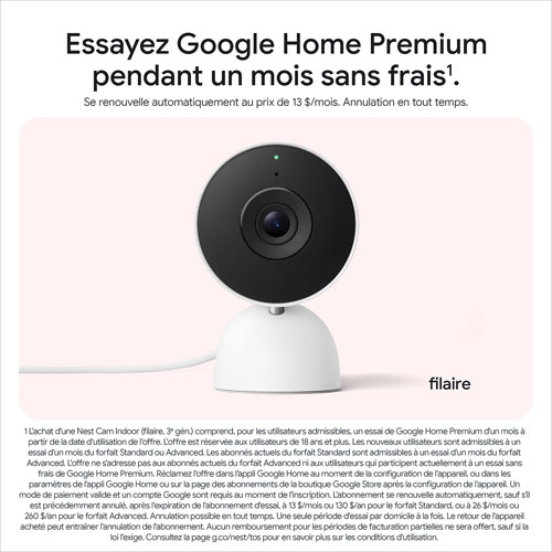 Caméra de surveillance intérieure avec fil de 3e génération Nest Cam de Google avec Gemini - Neige