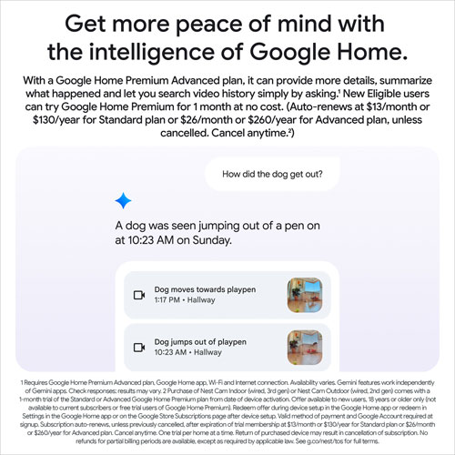 Caméra de surveillance intérieure avec fil de 3e génération Nest Cam de Google avec Gemini - Neige