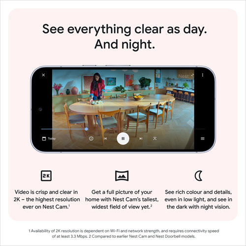 Caméra de surveillance intérieure avec fil de 3e génération Nest Cam de Google avec Gemini - Neige