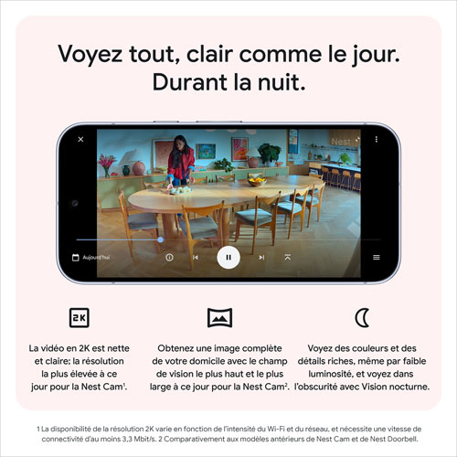 Caméra de surveillance intérieure avec fil de 3e génération Nest Cam de Google avec Gemini - Neige