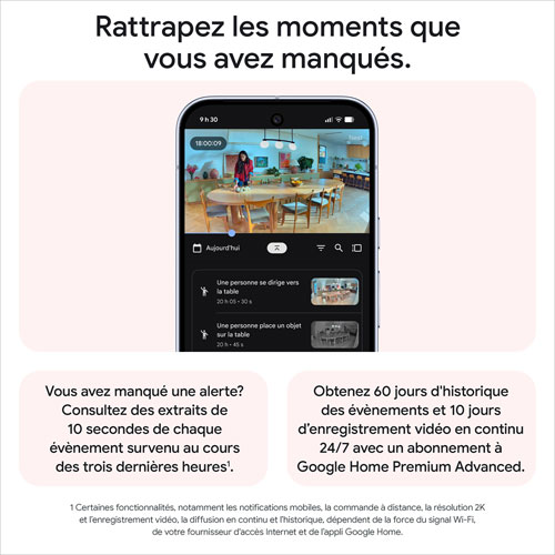 Caméra de surveillance intérieure avec fil de 3e génération Nest Cam de Google avec Gemini - Neige