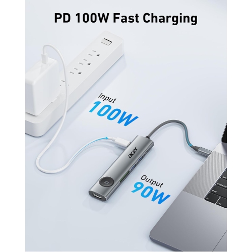 Acer USB C Hub 7-in-1 with 4K HDMI, 100W PD, USB 3.0 Ports, SD Card Reader for MacBook, Surface, XPS
