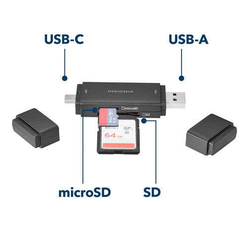 Insignia USB-C/USB 3.0 to SD/MicroSD Memory Card Reader - Only at Best Buy