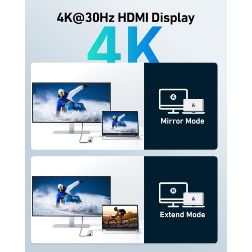 Concentrateur USB-C 7-en-1 d'Acer - adaptateur HDMI 4K, chargement rapide 100 W PD, ports USB 3,0 5 Gb/s, lecteur de cartes SD, type C pour