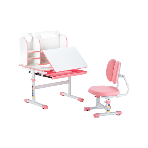 VEVOR  Kids Study Chair And Desk Set, Study Desk And Chair for Kids \w Bookshelf & Storage Drawer, Adjustable Height & 0-40° Tilted Desktop Desk And