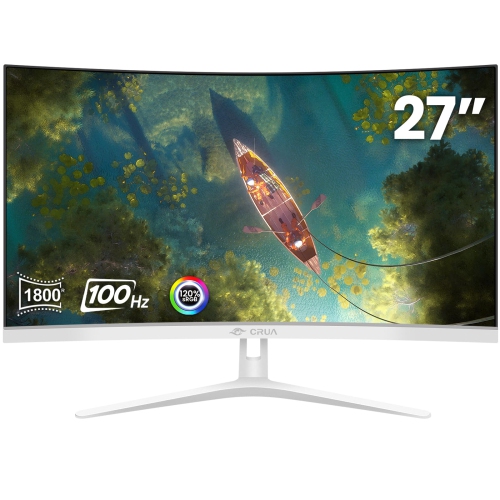 CRUA  27" Curved White Monitor, Full HD, Va Panel, 1800R, 100Hz, 3Sides Frameless, Flicker-Less Light Filter In Blue