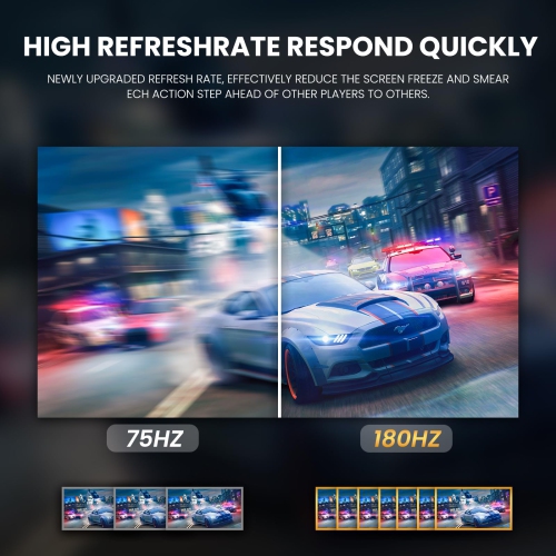 CRUA 24” Curved Gaming Monitor, 180Hz/144Hz FHD 1080P, Support 120% sRGB, AMD FreeSync, Low Motion Blur, Wall Mount Installs Compatible, for Office