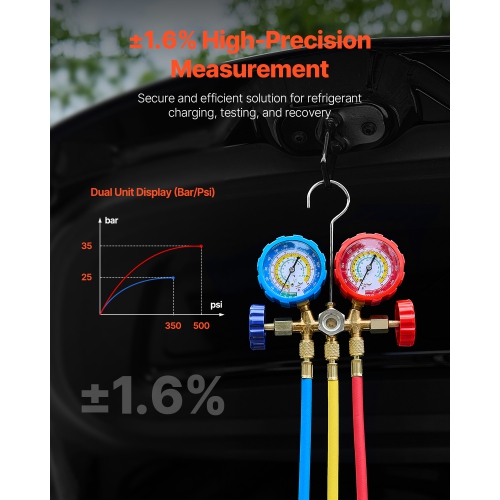 VEVOR 3.5 CFM AC Vacuum Pump and Gauge Set, Single Stage Rotary Vane HVAC Air Vacuum Pump, A/C Refrigerant Manifold Gauge Kit, with Hoses, for R134a,