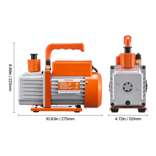 VEVOR 3.5 CFM AC Vacuum Pump and Gauge Set, Single Stage Rotary Vane HVAC Air Vacuum Pump, A/C Refrigerant Manifold Gauge Kit, with Hoses, for R134a,